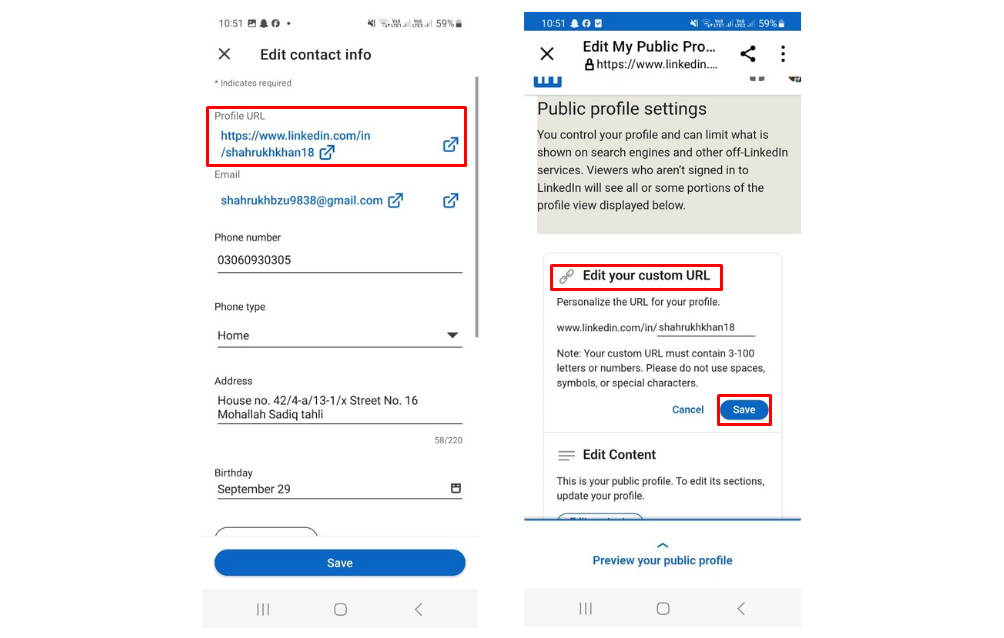 Edita tu URL personalizada en el móvil