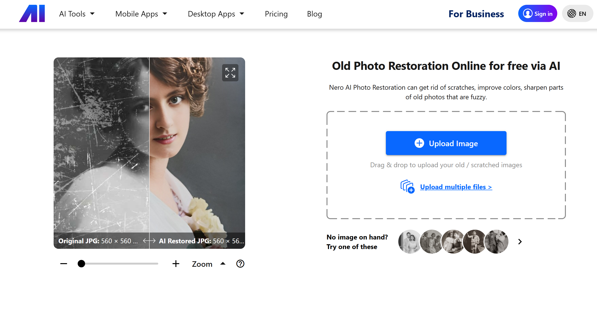 Schnittstelle von Nero Software - einer hocheffizienten Software zur Fotorestaurierung