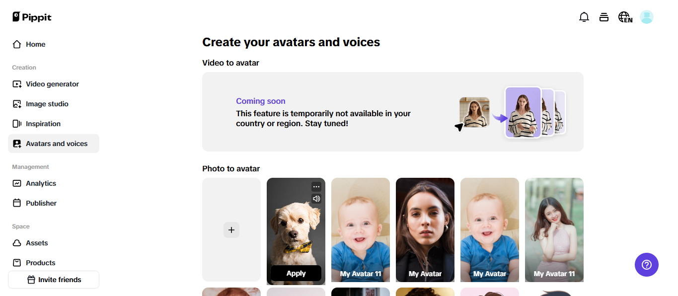 Apply your new talking animal avatar