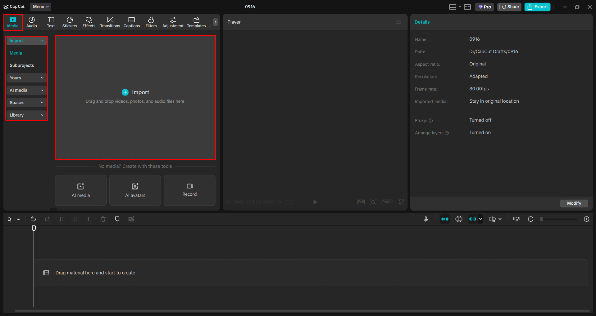 Importing the video into the CapCut desktop video editor