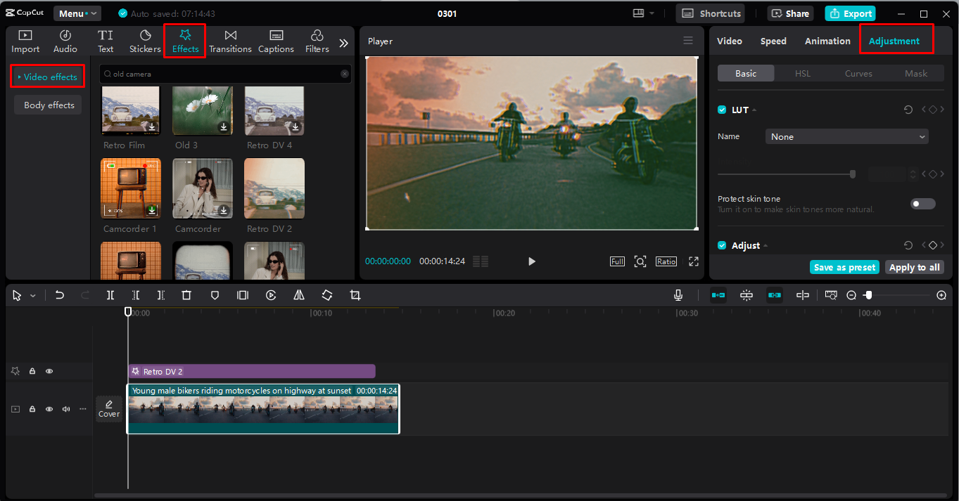 Adding and enhancing the old camera overlay in the CapCut desktop video editor