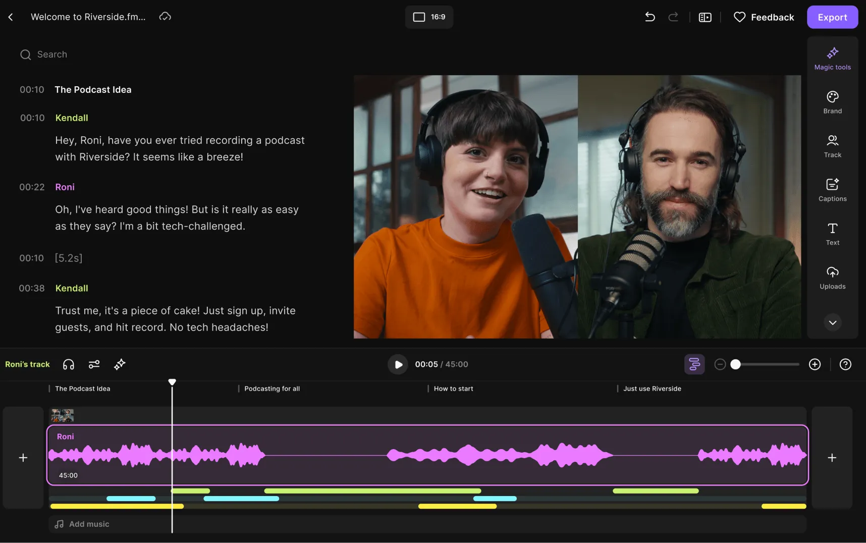 Riverside - uno dei software podcast gratuiti per Windows 11