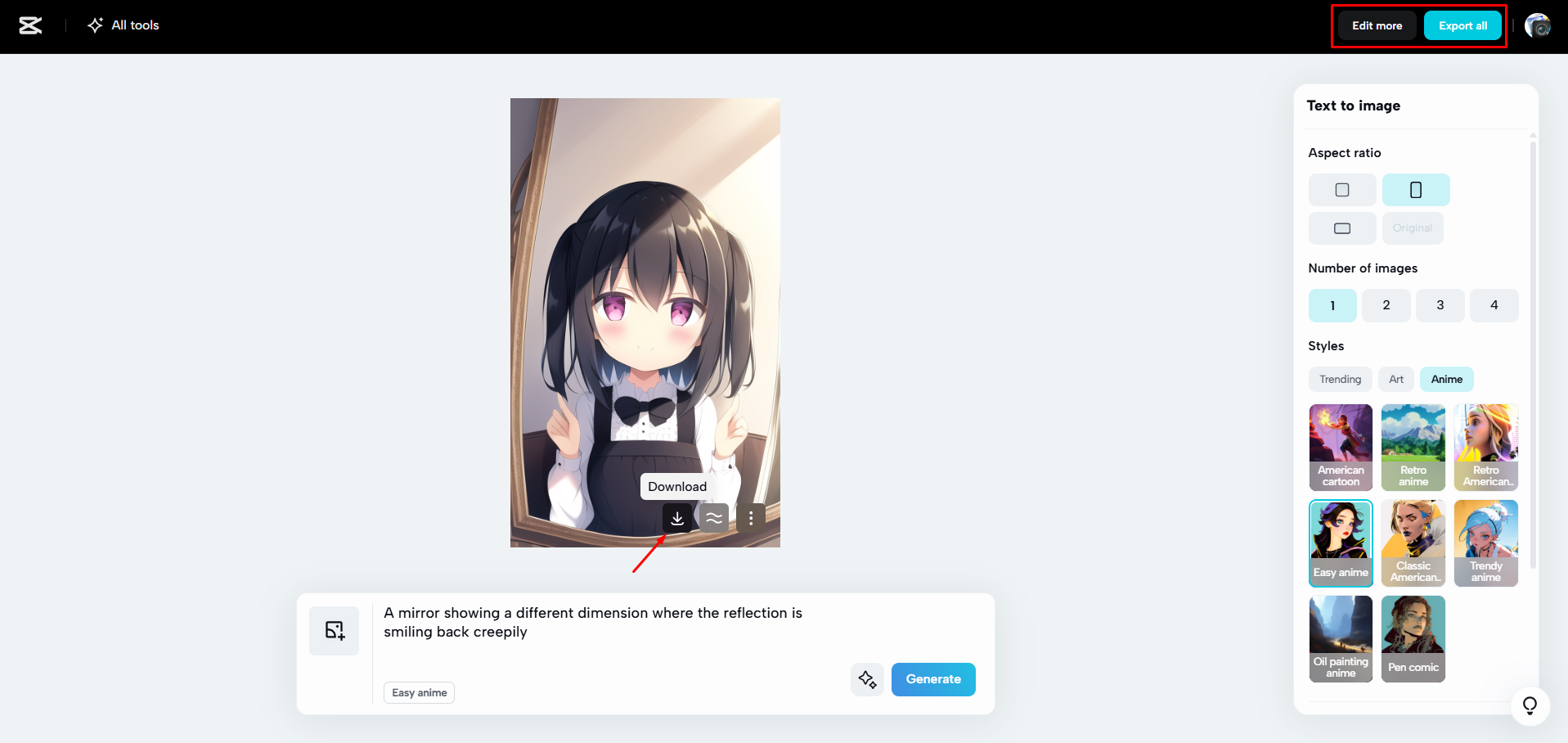 Download delle immagini generate dall'AI da CapCut Web
