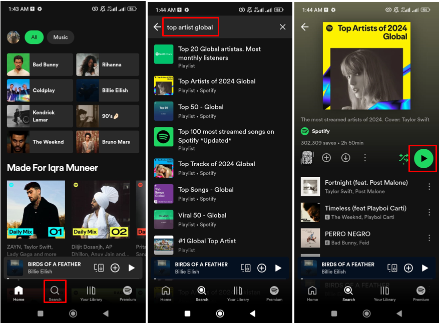 Bild, das zeigt, wie man die 500 besten Spotify-Künstler auf einem Mobiltelefon findet