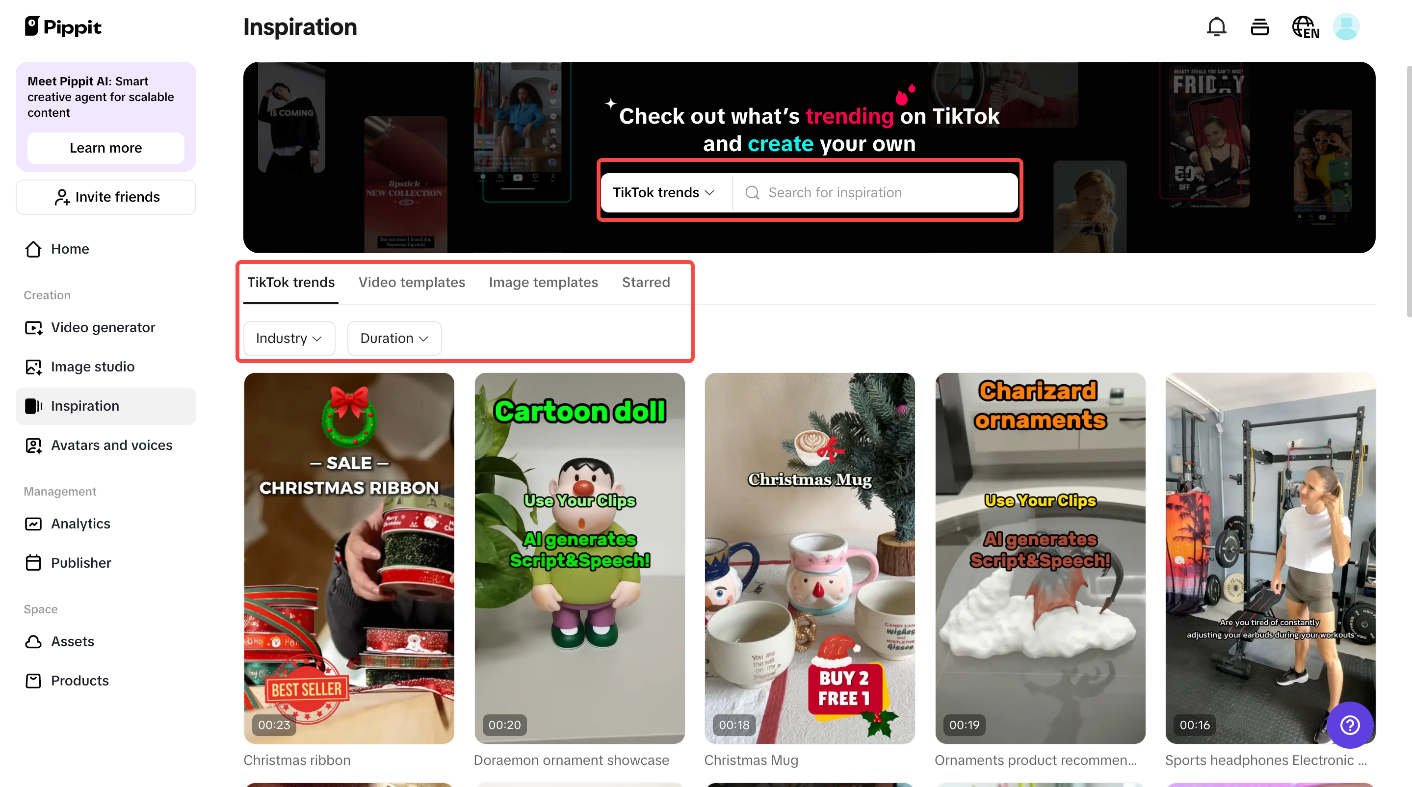 Access Inspiration and select a template