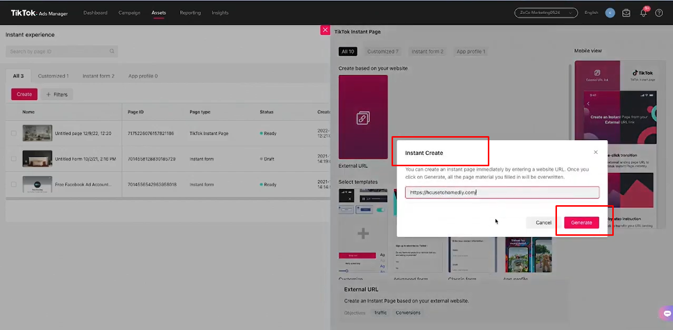 Criando um formulário instantâneo do TikTok usando o TikTok Ads Manager