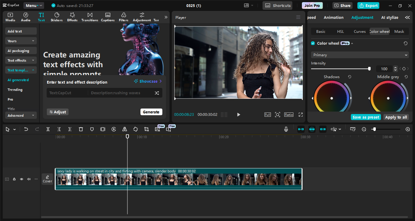Antara muka CapCut editor video desktop