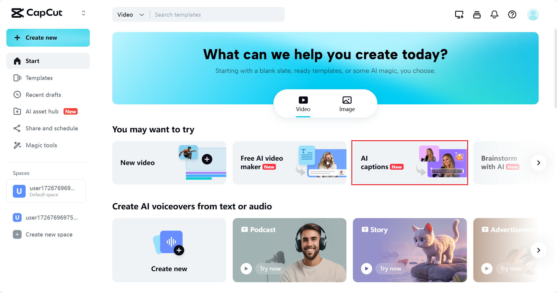Enter AI captions tool