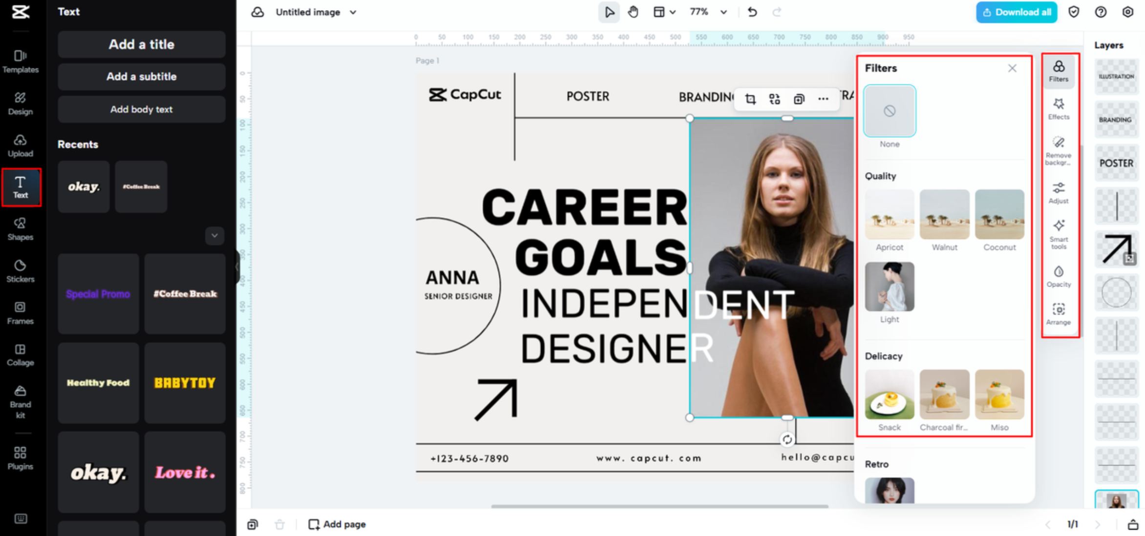 Personalizzare il template del biglietto da visita in CapCut Web