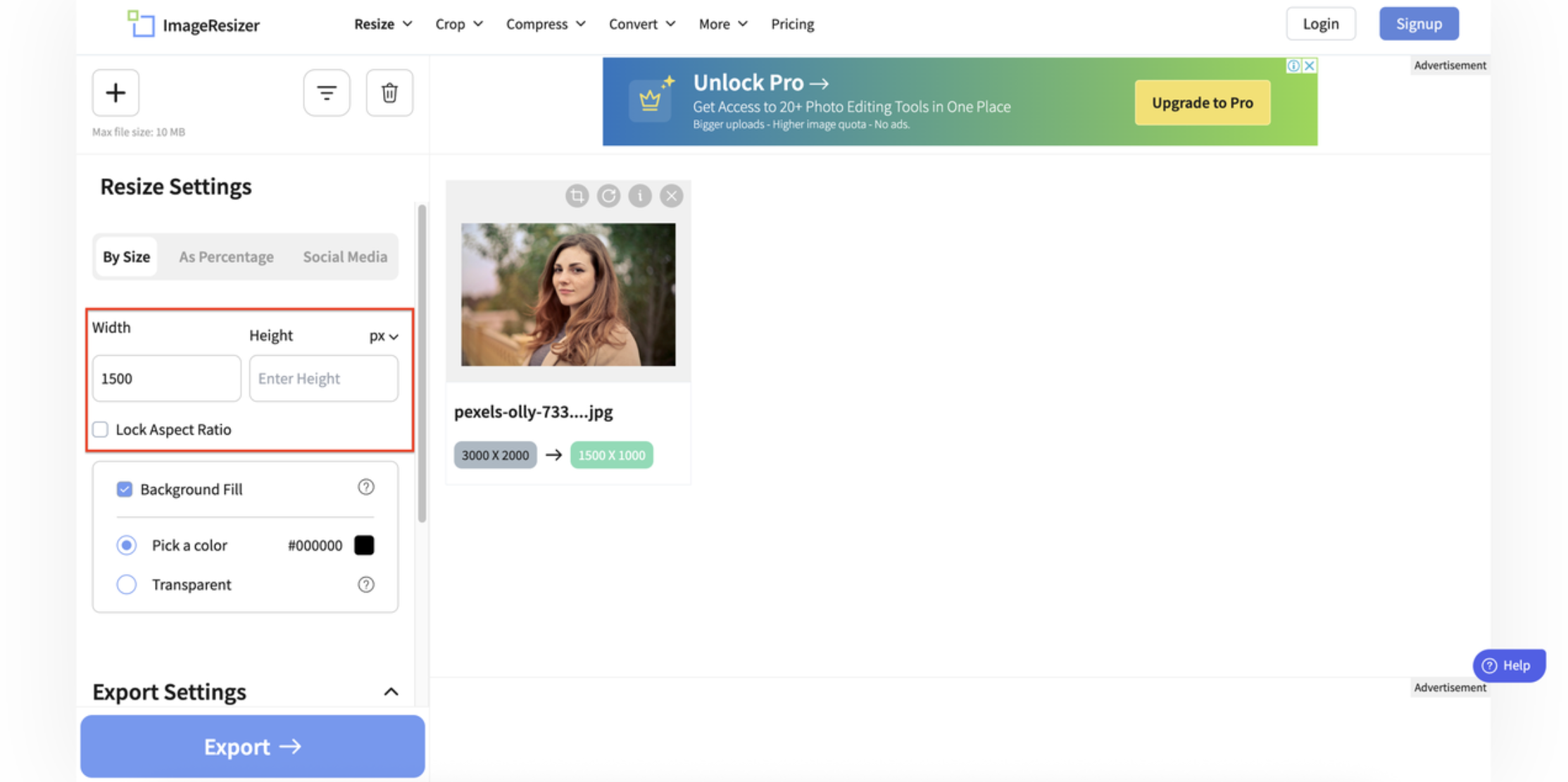 Ajuste la configuración de tamaño
