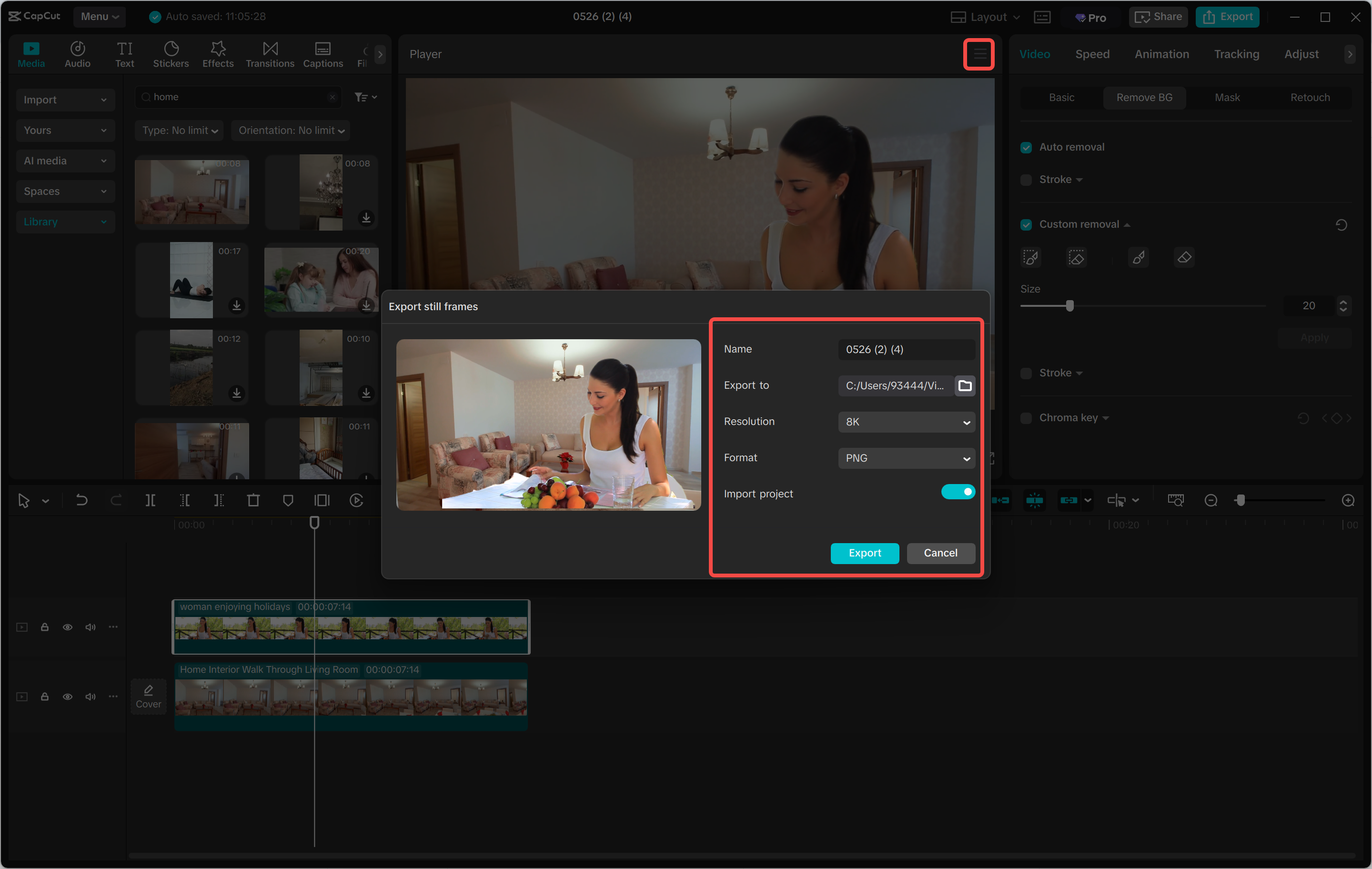 Esportazione dell'immagine finale dall' CapCut editor video desktop