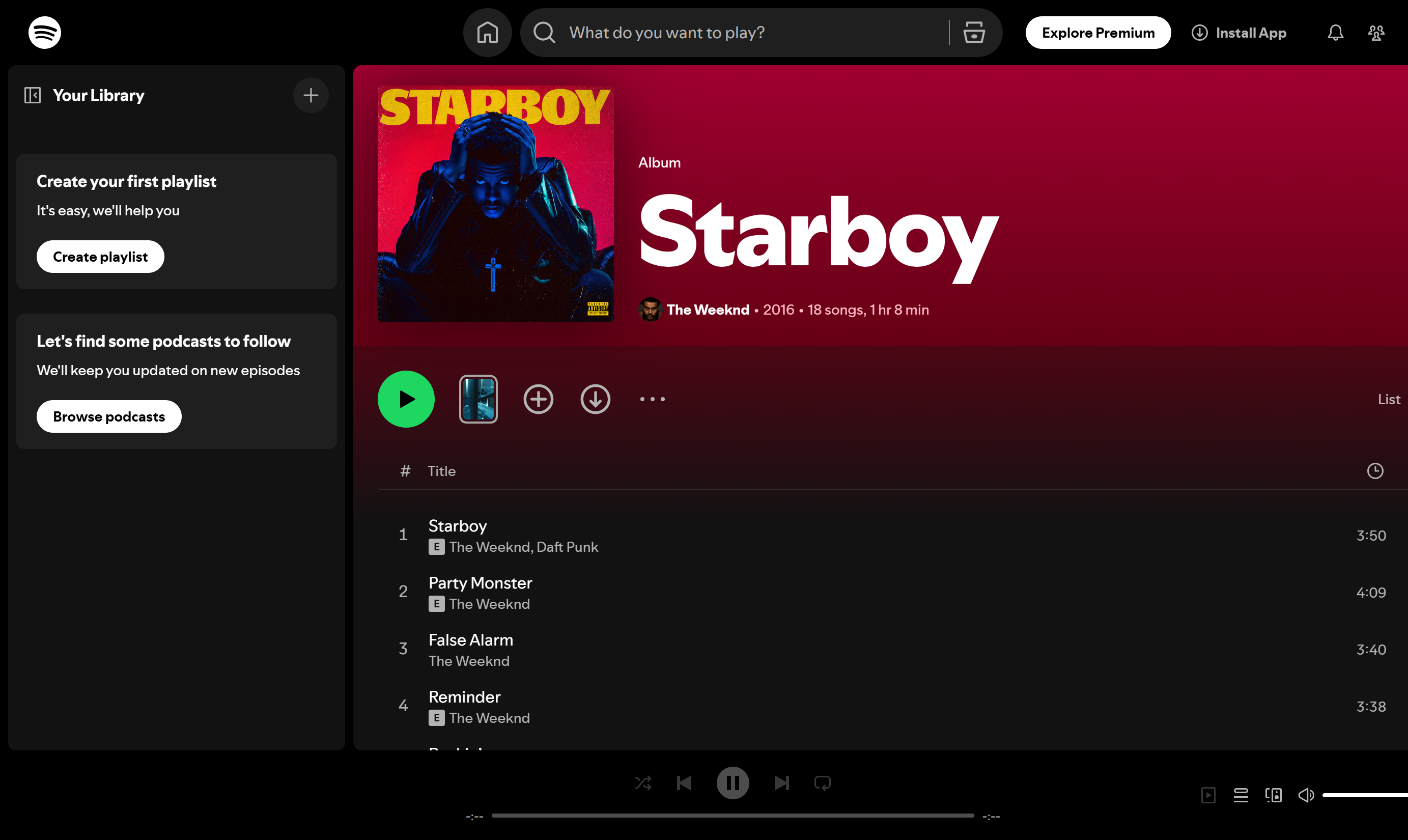 Top 100 songs streamed on Spotify: Starboy