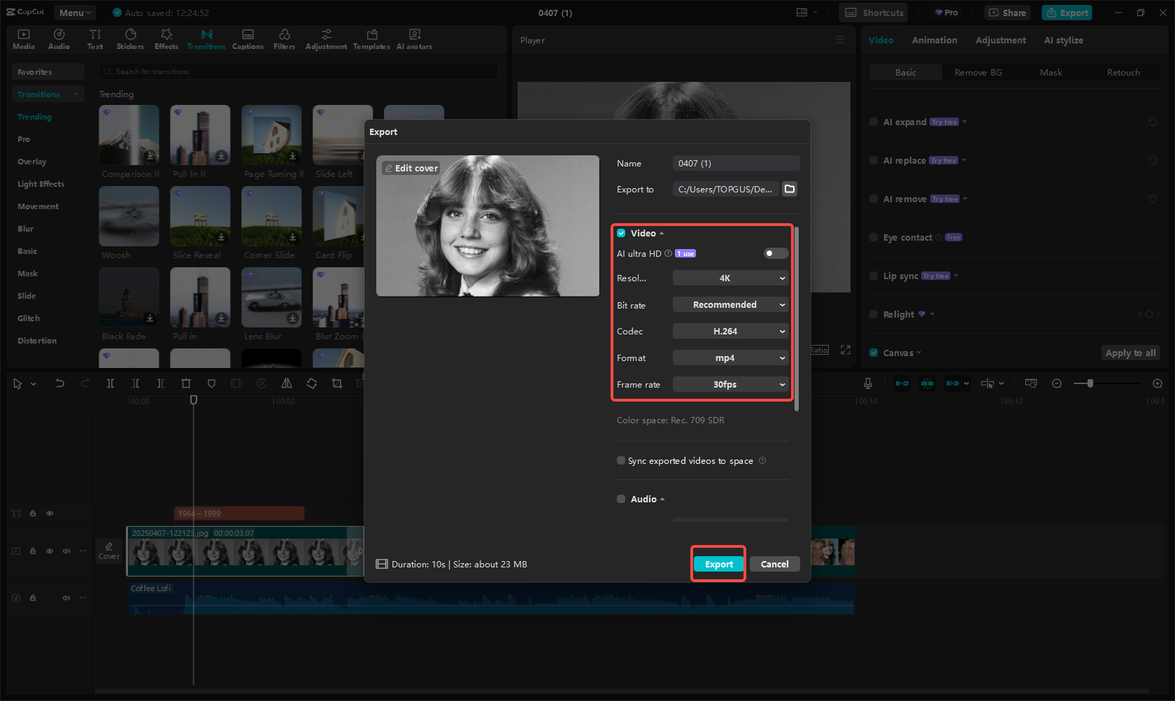 Exporting the slideshow video in CapCut