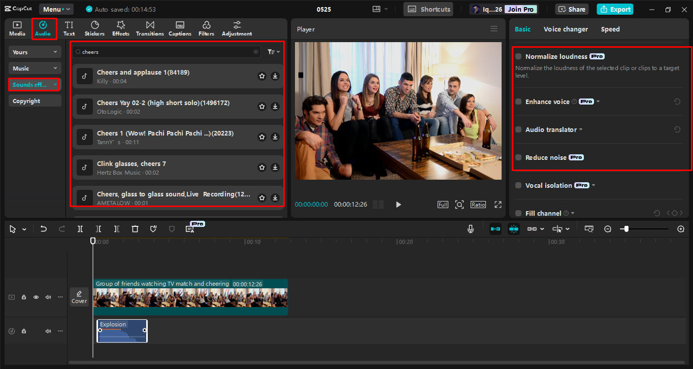 Menambahkan efek suara ke video di CapCut editor video desktop