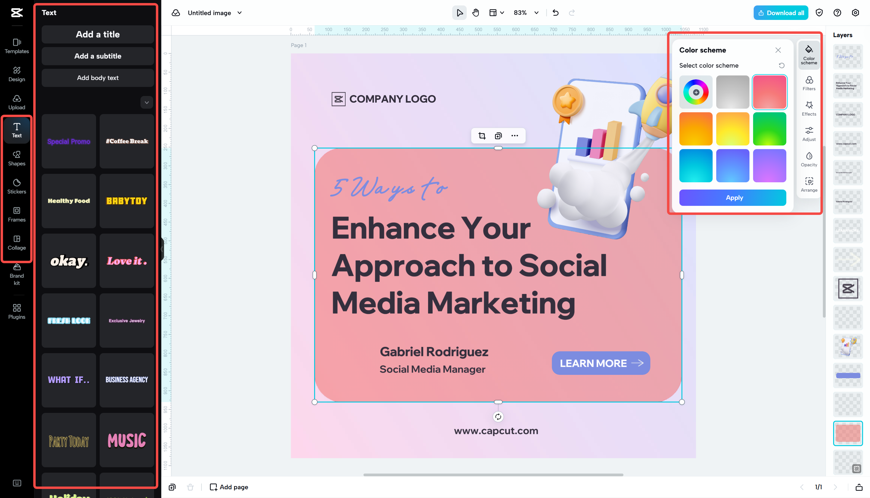 Thêm phông chữ và bộ lọc xu hướng vào bài đăng với CapCut Web