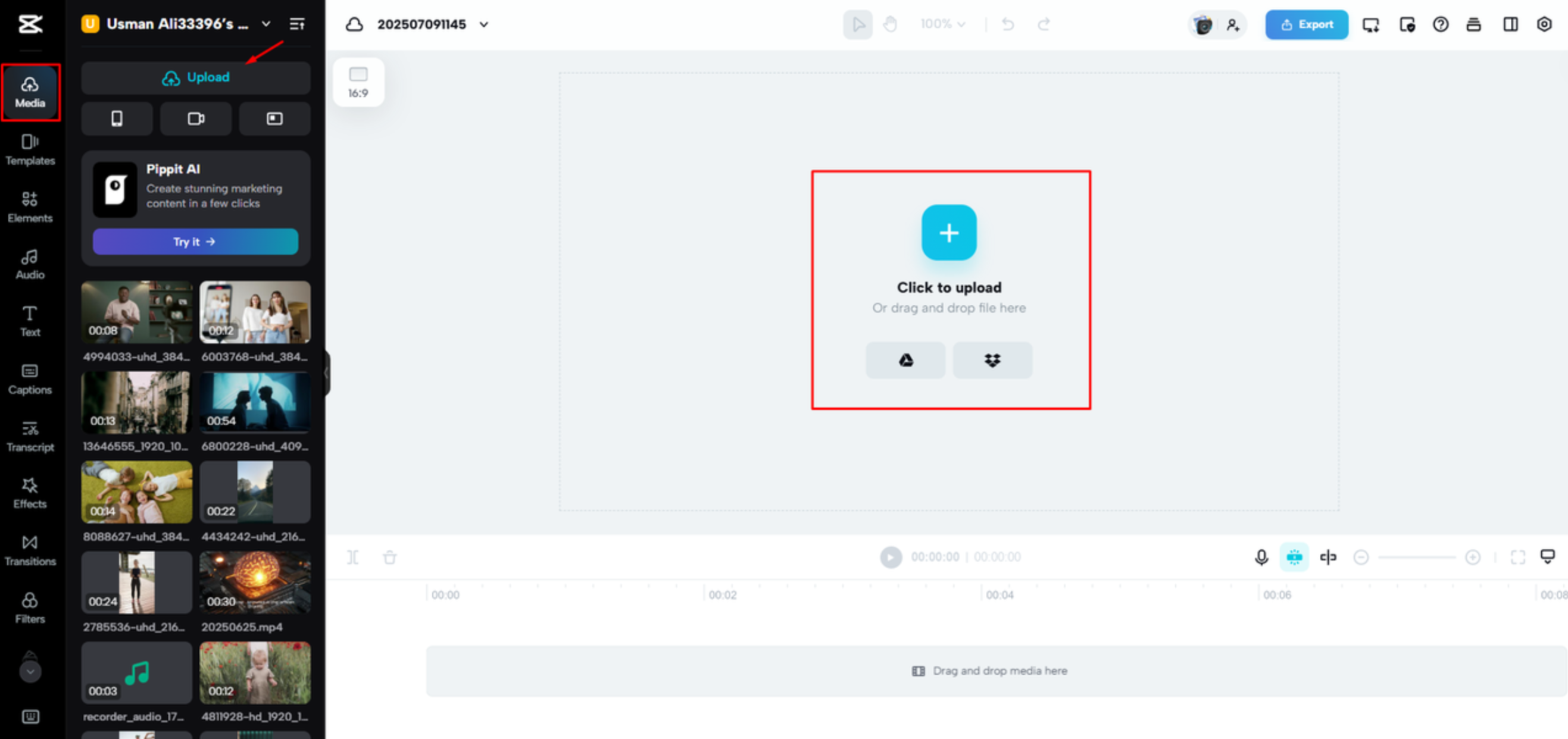 Importing a video into CapCut Web