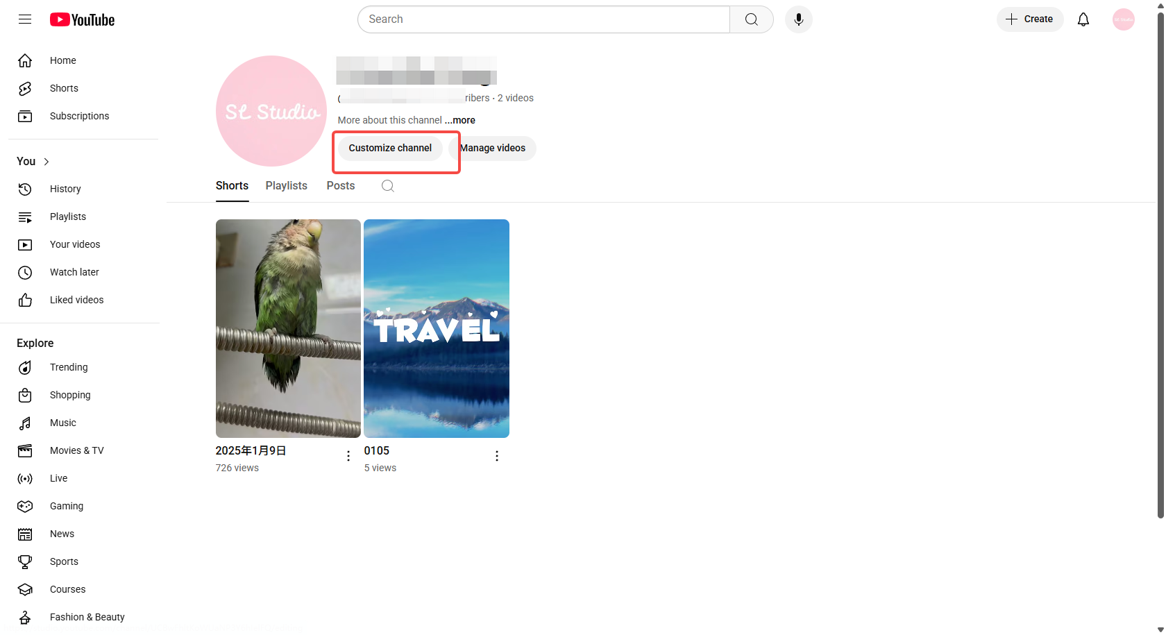 Click the "Customize channel" option