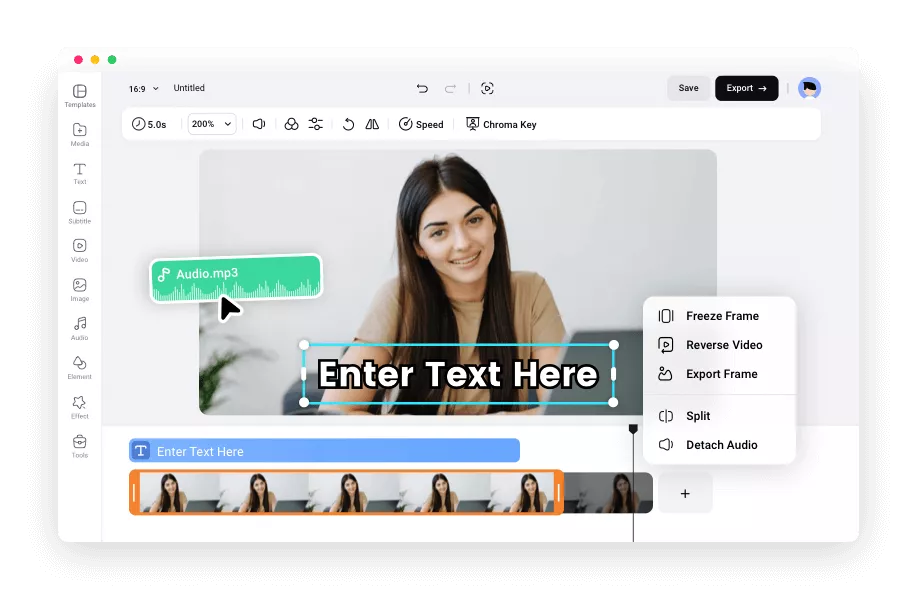 Antarmuka FlexClip - pembuat video pemasaran online yang efisien