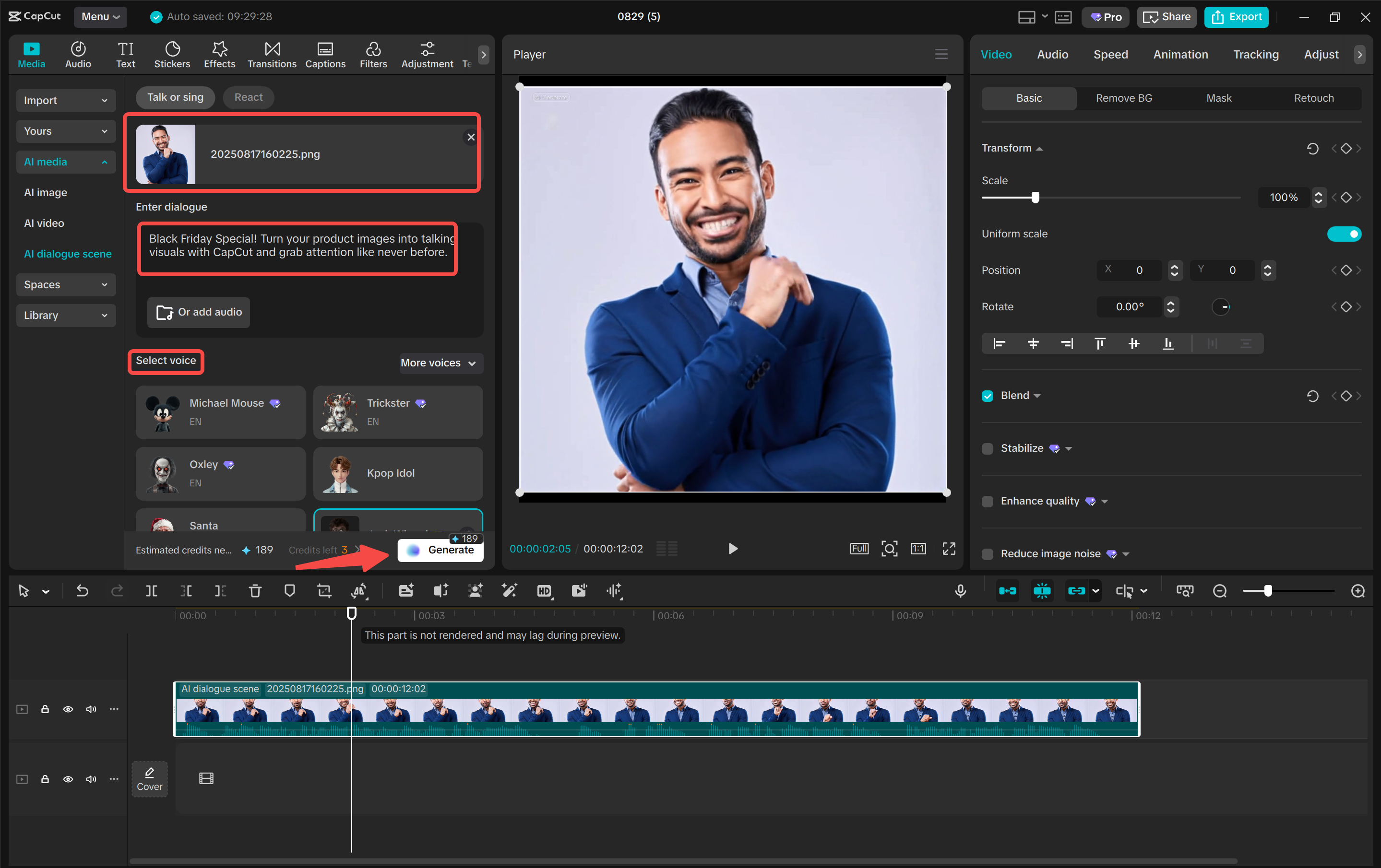 Schreiben eines Skripts und Generieren einer KI-Dialogszene im CapCut Desktop-Videoeditor
