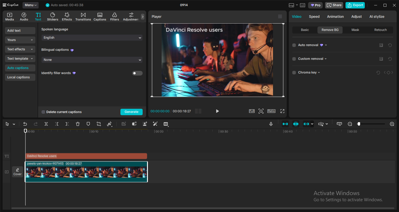 Interface of the CapCut desktop video editor - the best tool to edit videos with simple, creative features
