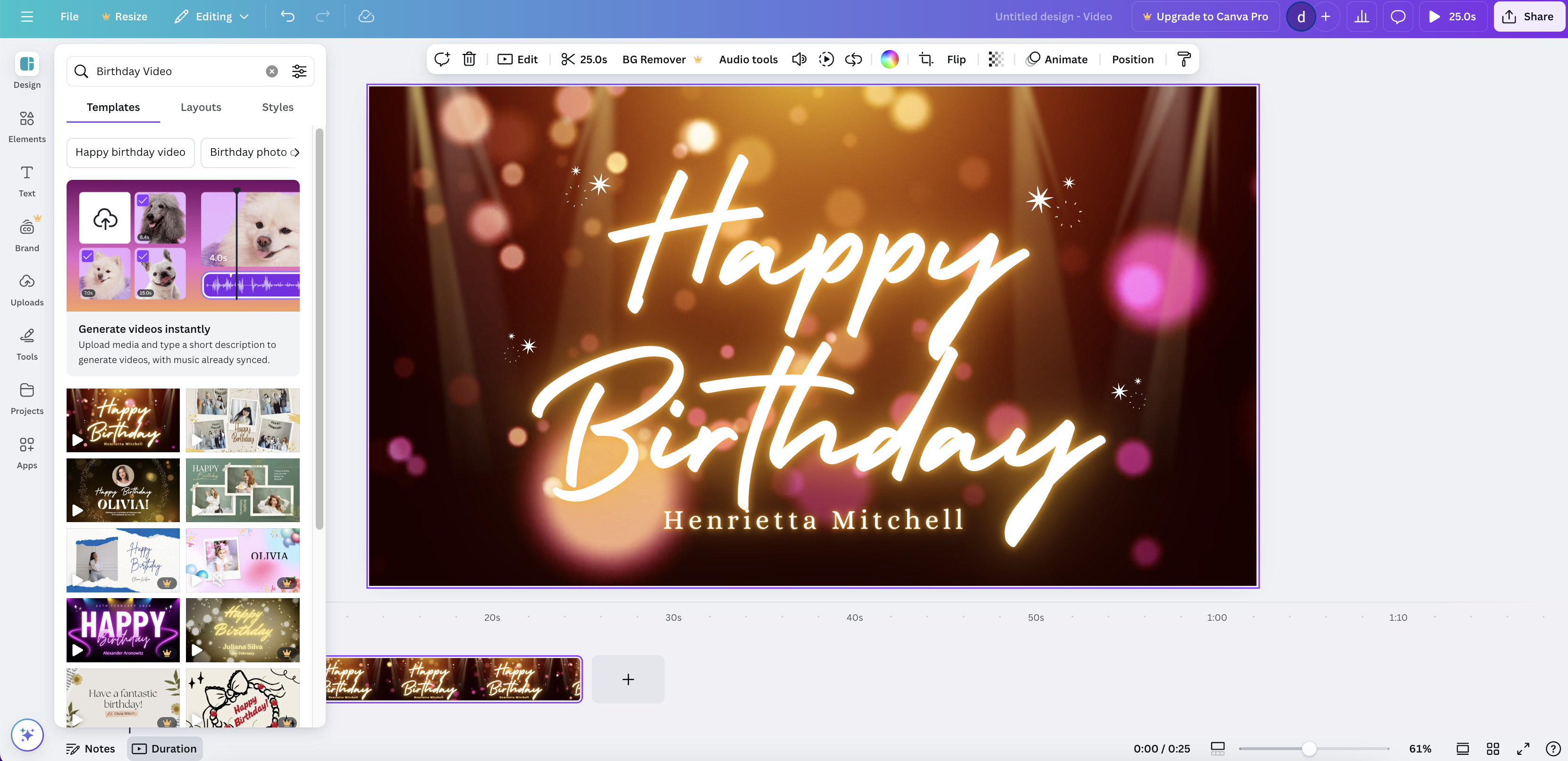 Canva online happy birthday video maker