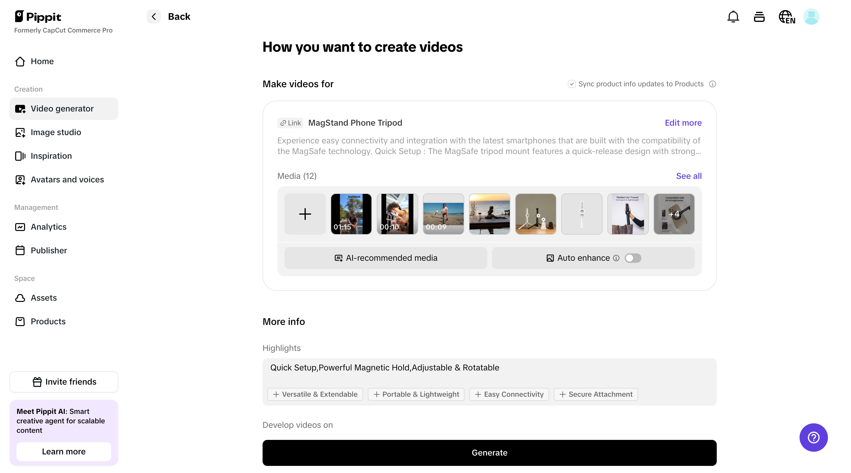 One-click product showcase