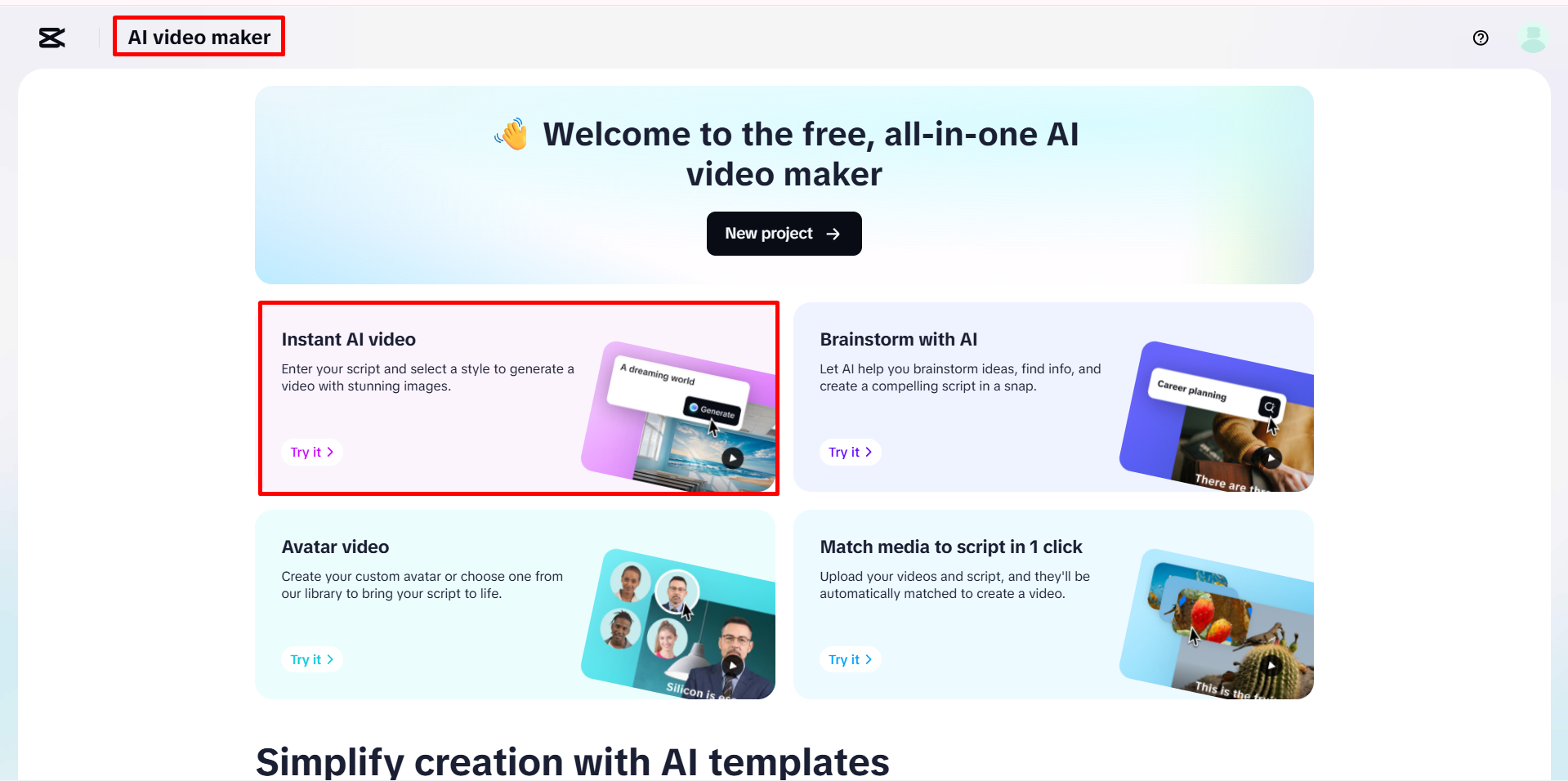 Accessing AI video maker in CapCut
