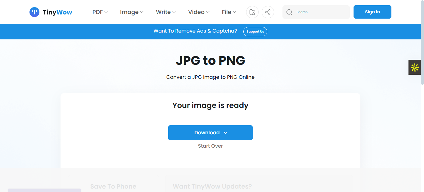 TinyWow - le convertisseur JPEG vers PNG fiable à prendre en compte