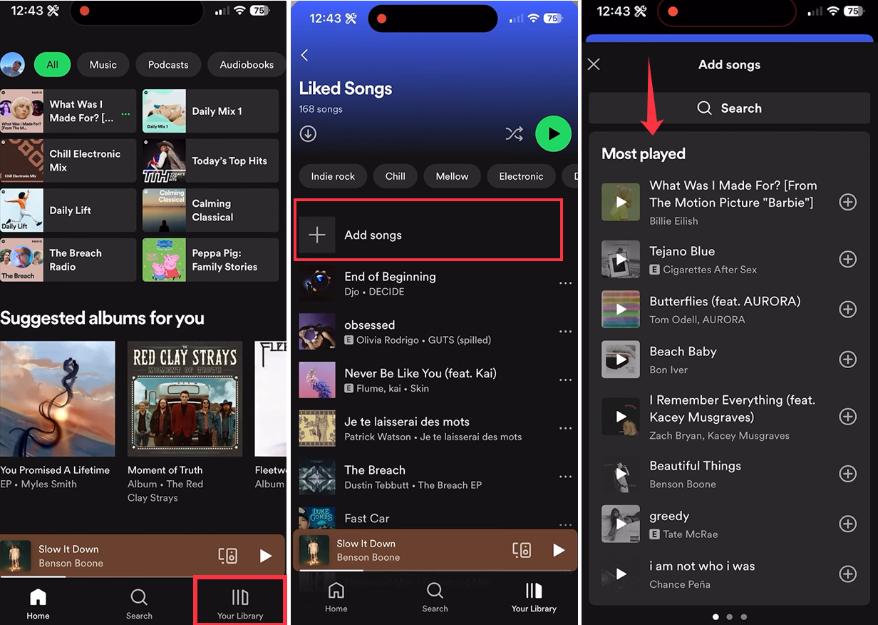 Bild som visar hur du hittar din topplåt på Spotify på mobilen