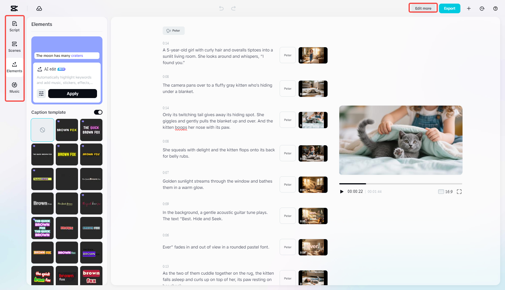 Editing the generated video in CapCut