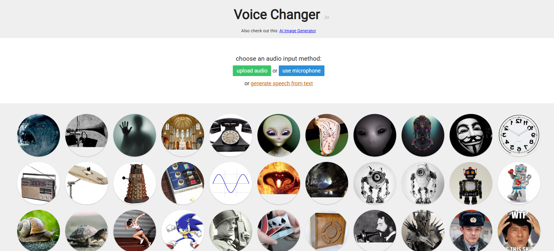 Voicechanger.io interfaccia