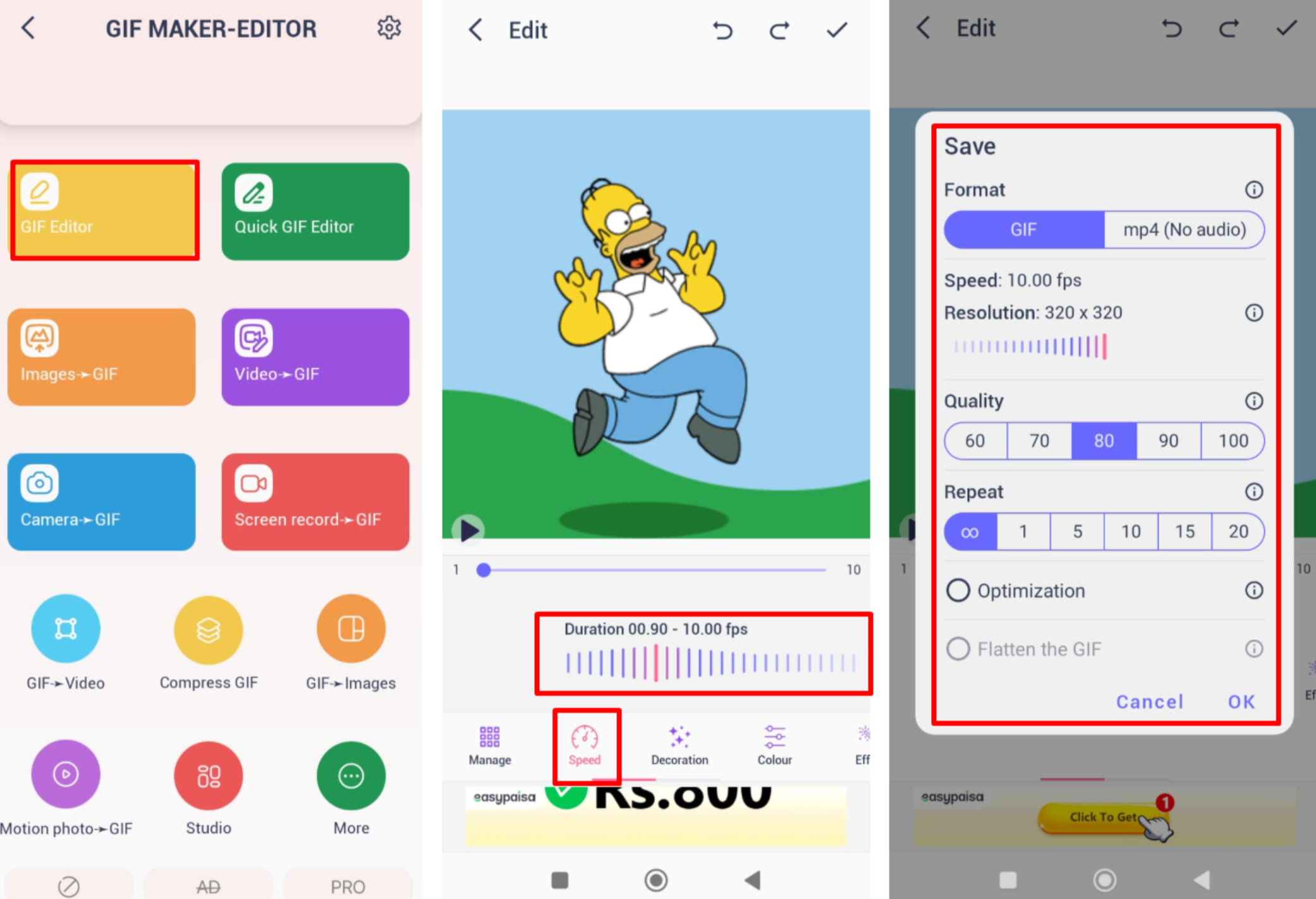 Interfaccia che mostra come rallentare una GIF in GIF Maker - GIF Editor
