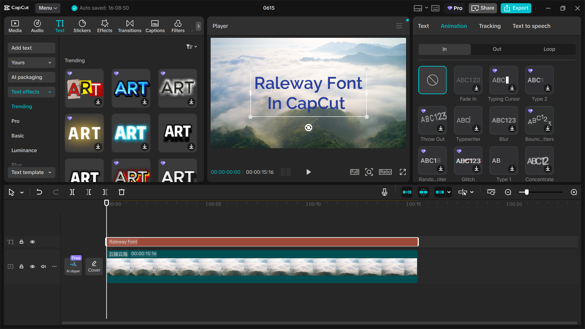 Giao diện của CapCut desktop video editor - công cụ tốt nhất để có được phông chữ Raleway miễn phí