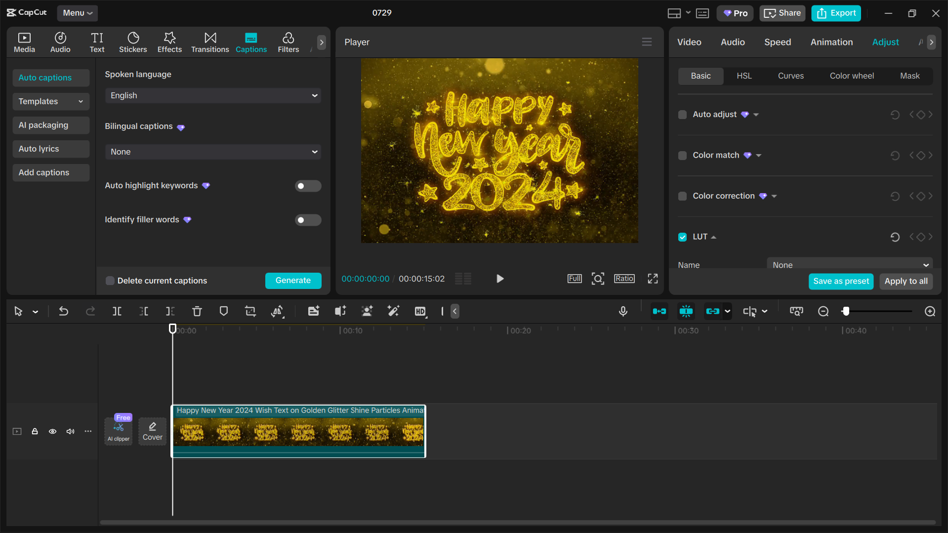 Editing interface of the CapCut desktop video editor