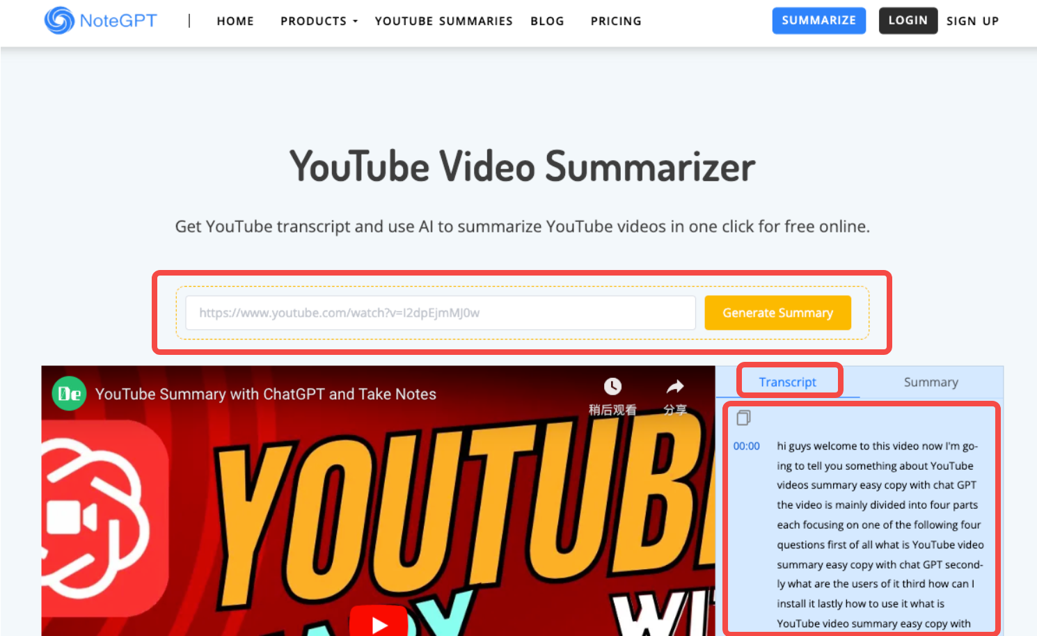 Mostrando como transcrever um vídeo do YouTube em texto com o NoteGPT