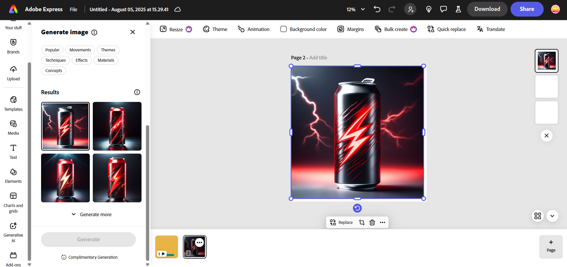 Interfaccia Adobe Express