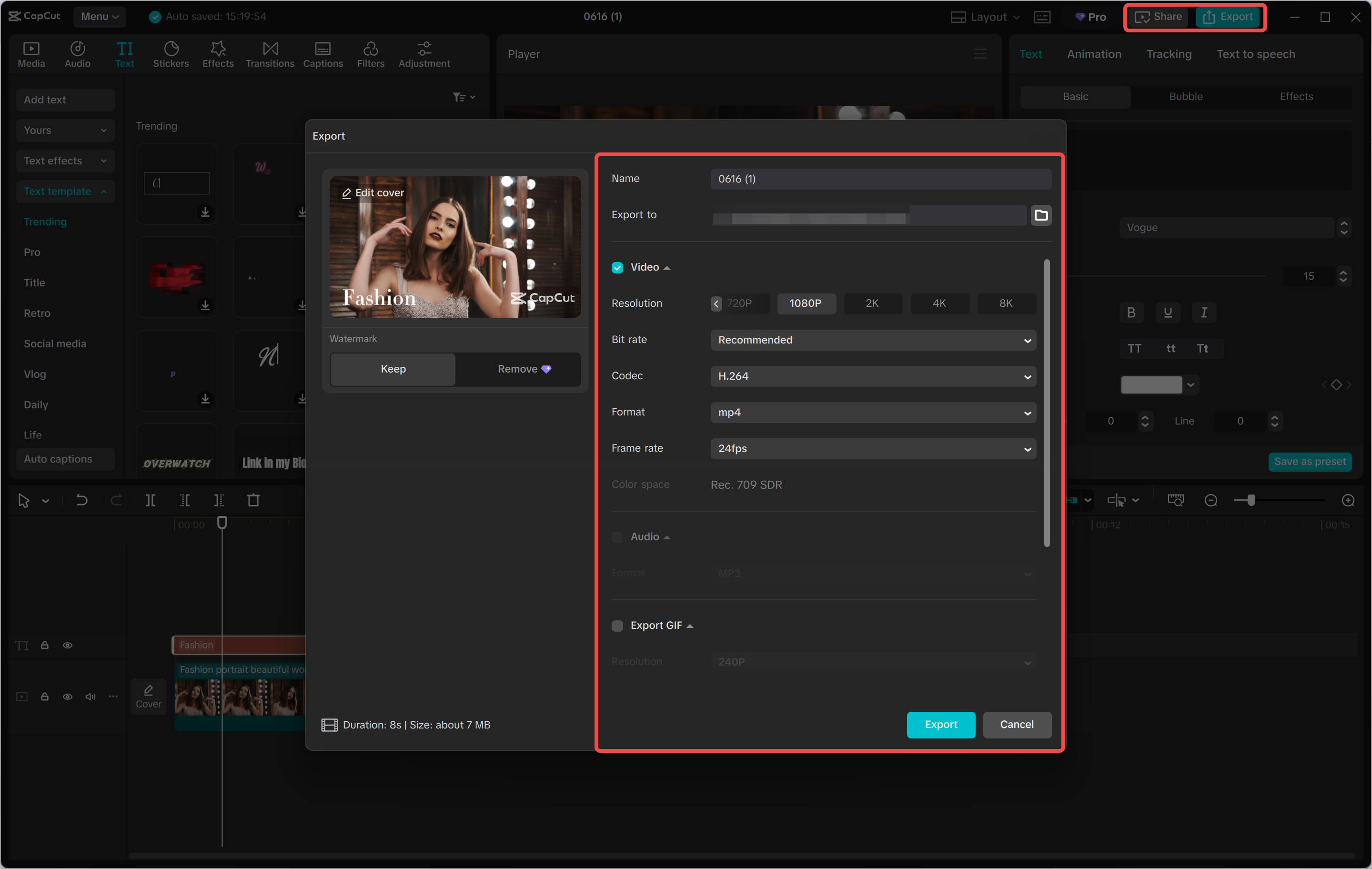 Exportar un video desde el CapCut editor de video de escritorio