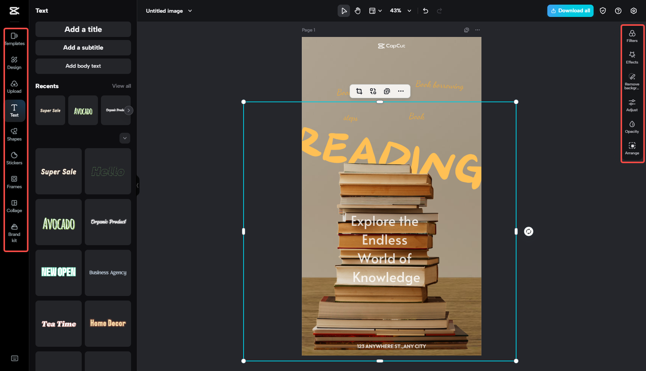 Editing the book cover in CapCut