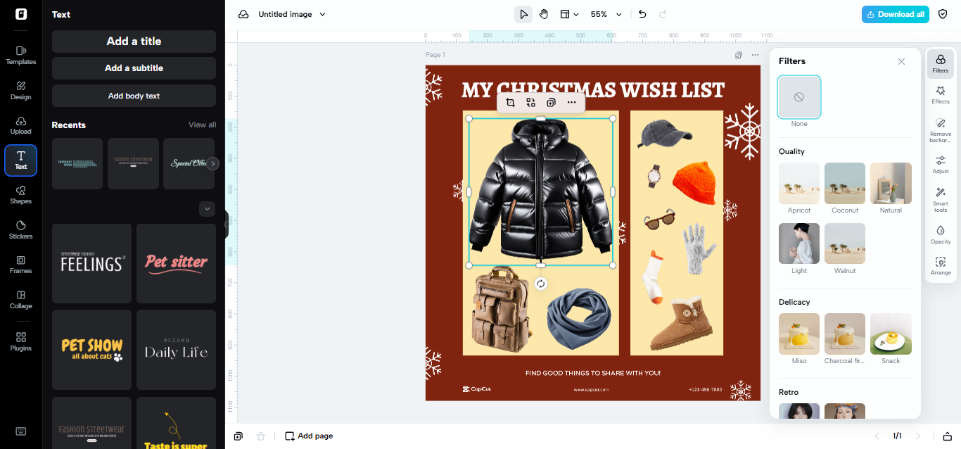 Ruang pengeditan gambar di Pippit