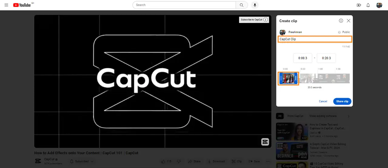 How to make a video clip from YouTube using its built-in editor