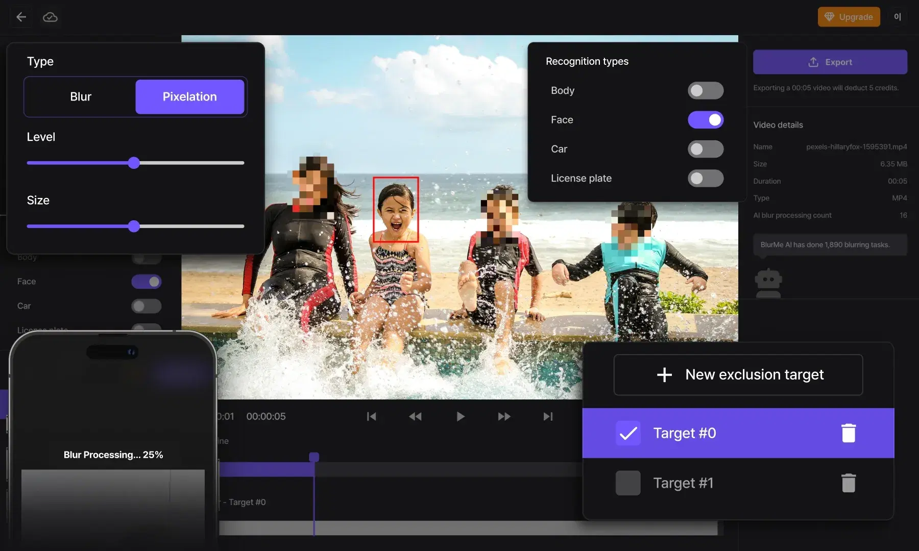 Interface of Blur.me - an efficient tool to blur face in video online for free