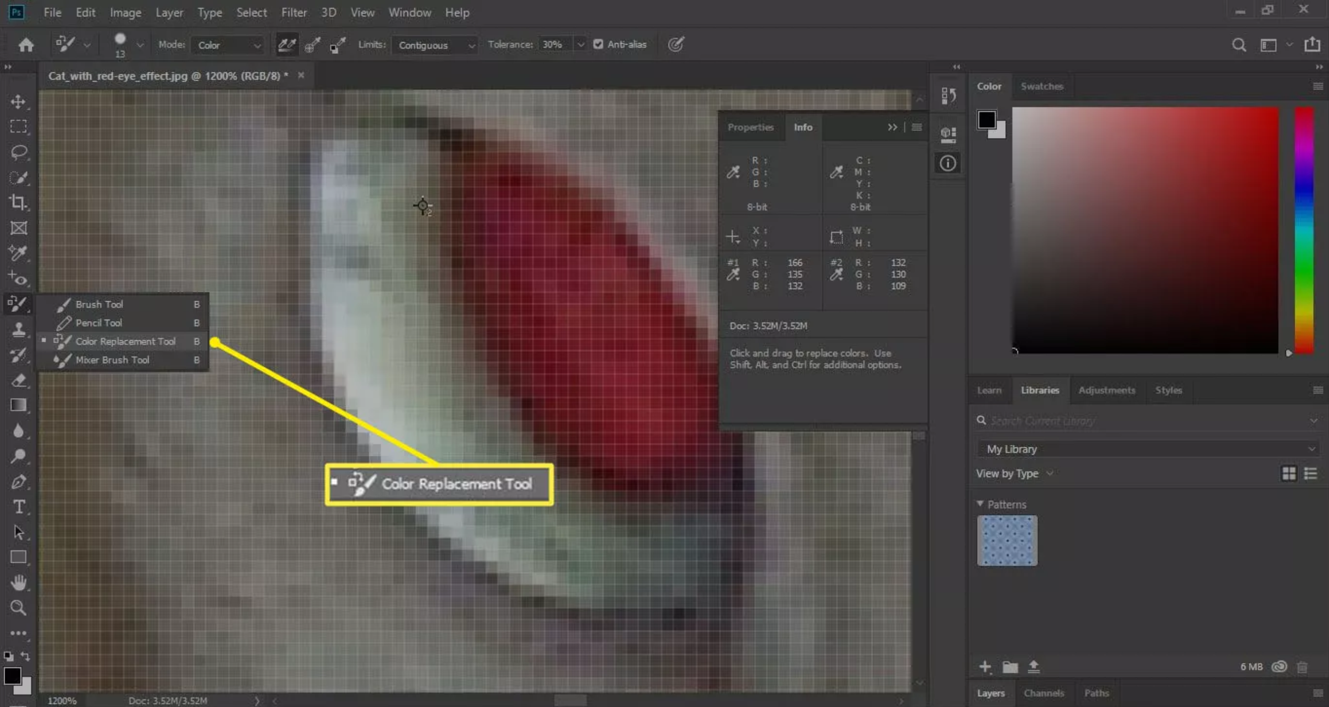 Escureça a pupila no Photoshop para redução de olhos vermelhos