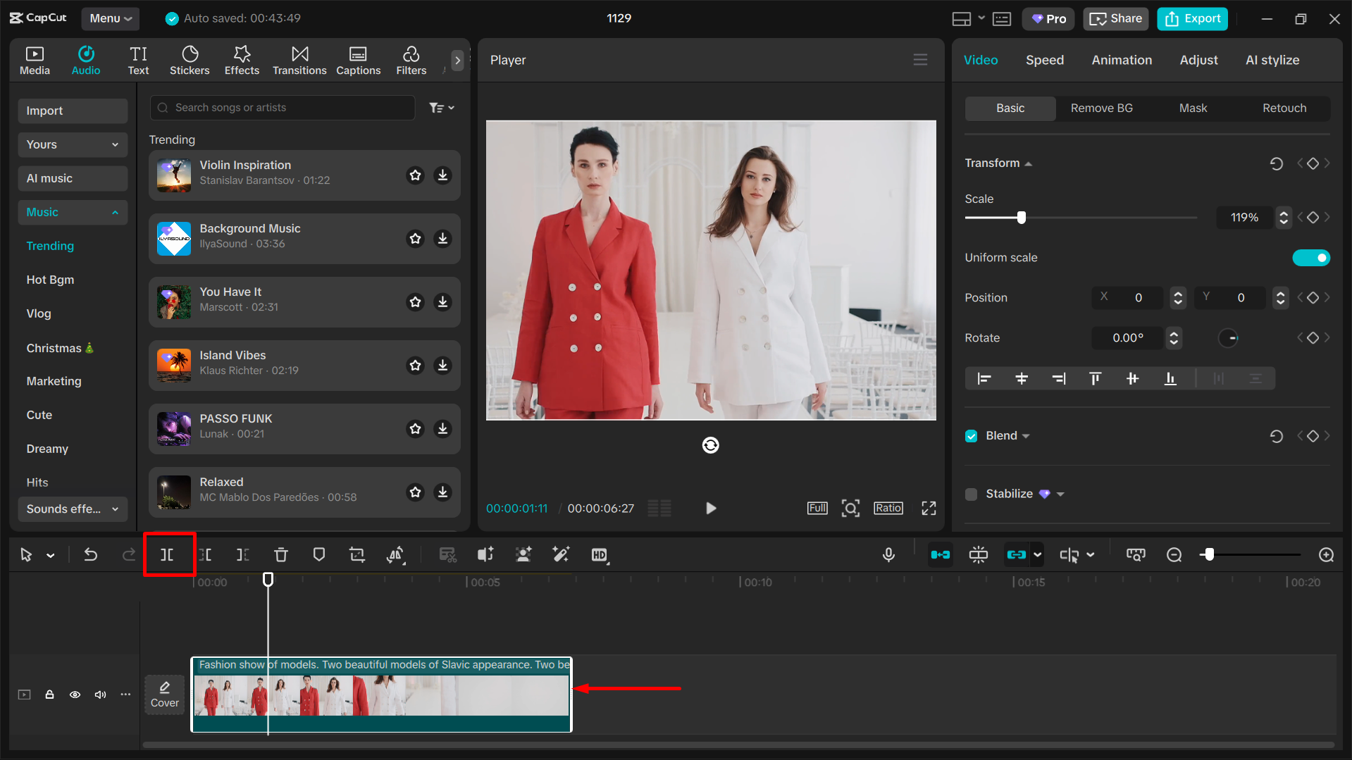 Real CapCut video editing workspace showing video preview, timeline and editing controls