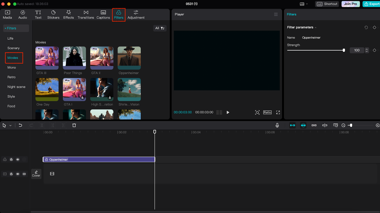 CapCut AI filter-Movie effect