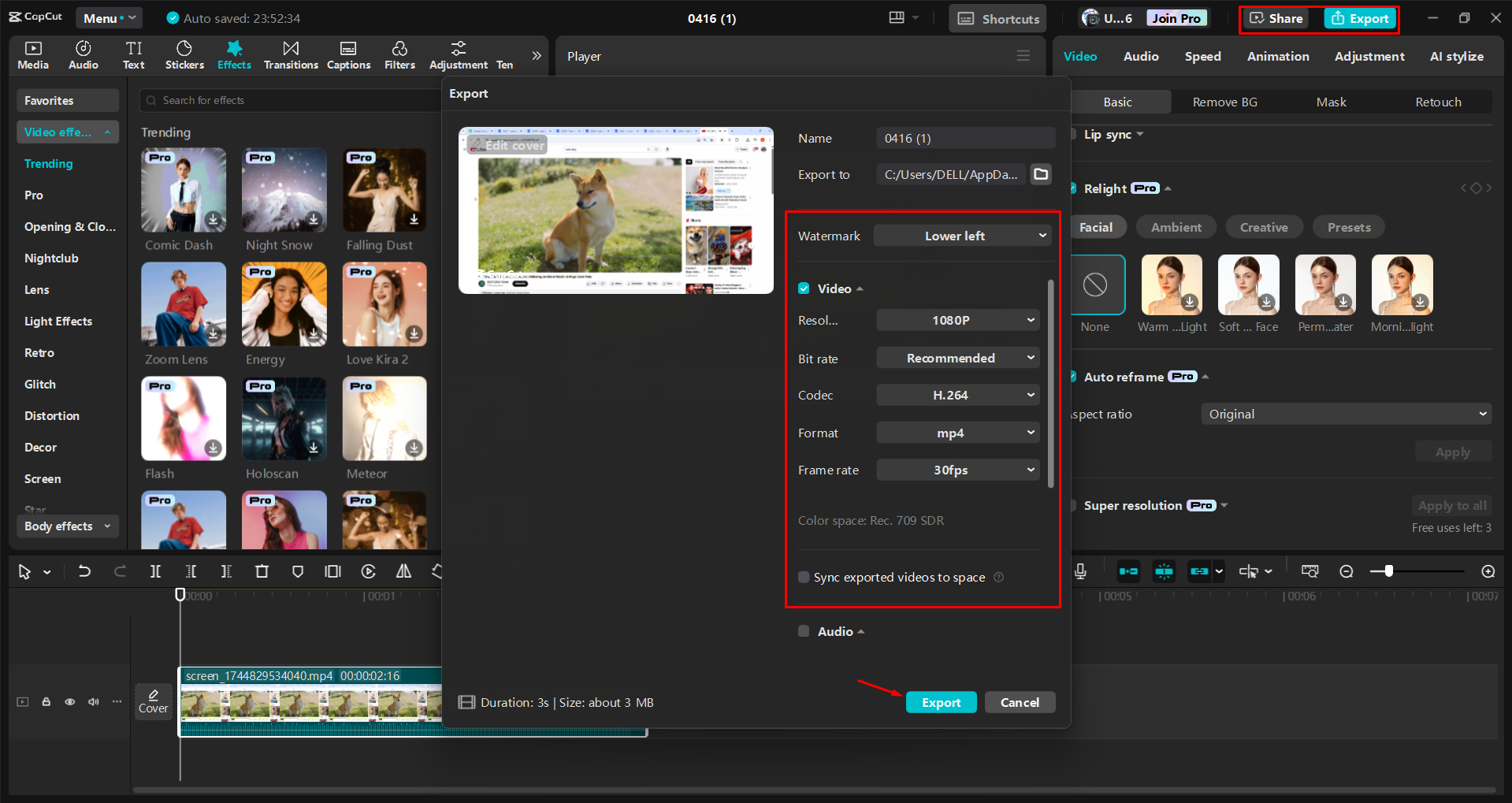 Pag-export ng video mula sa CapCut desktop video editor