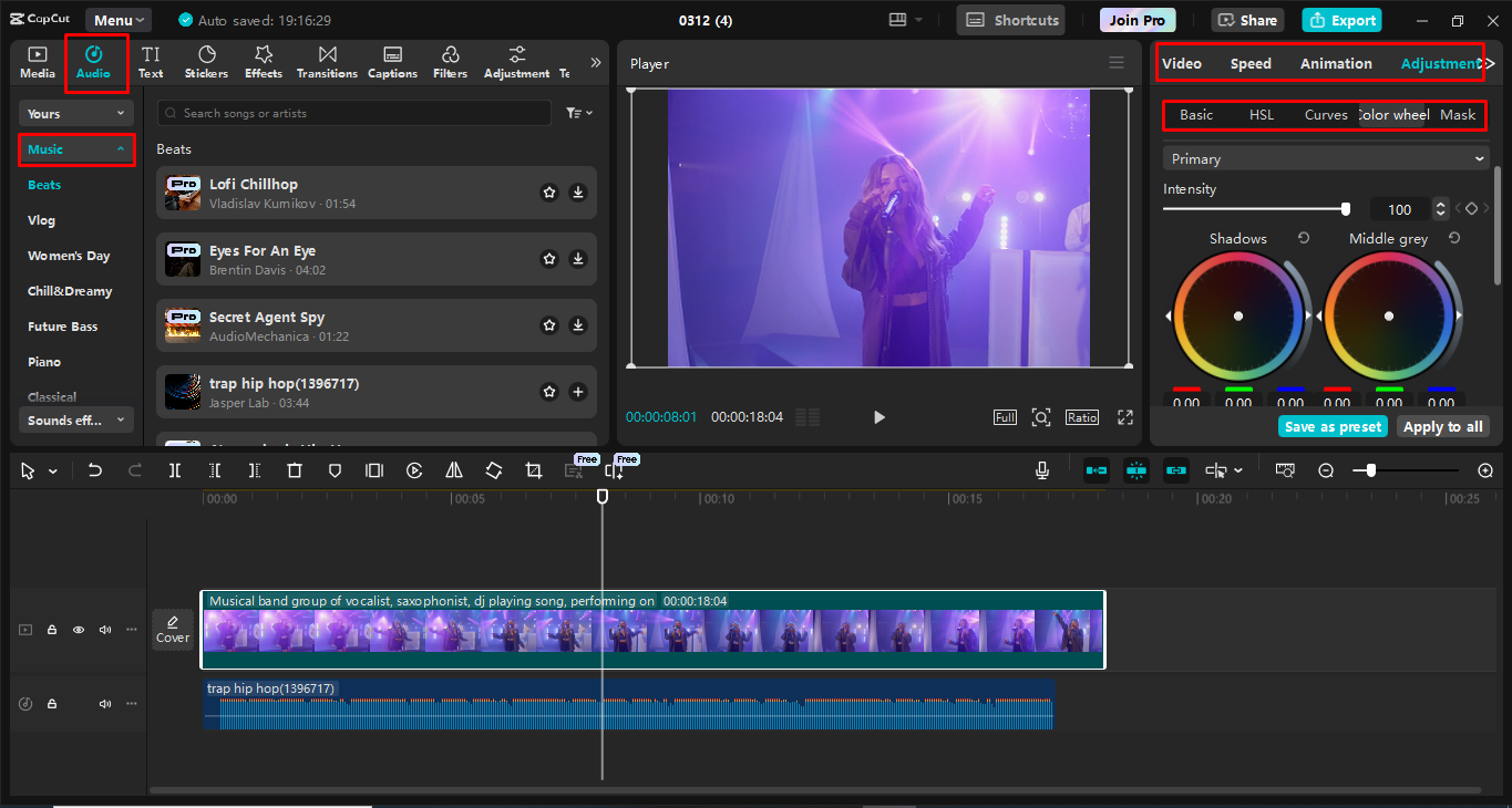Aggiungere e migliorare l'audio utilizzando l' CapCut editor video desktop