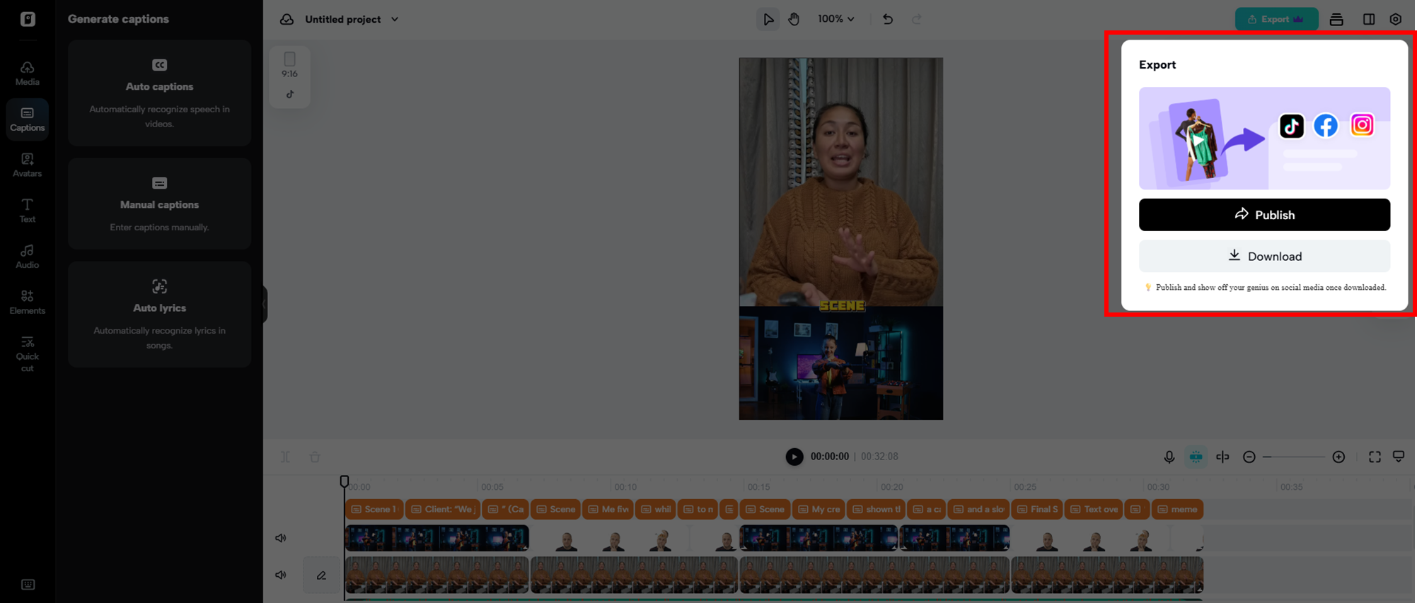 Publish or download your created video