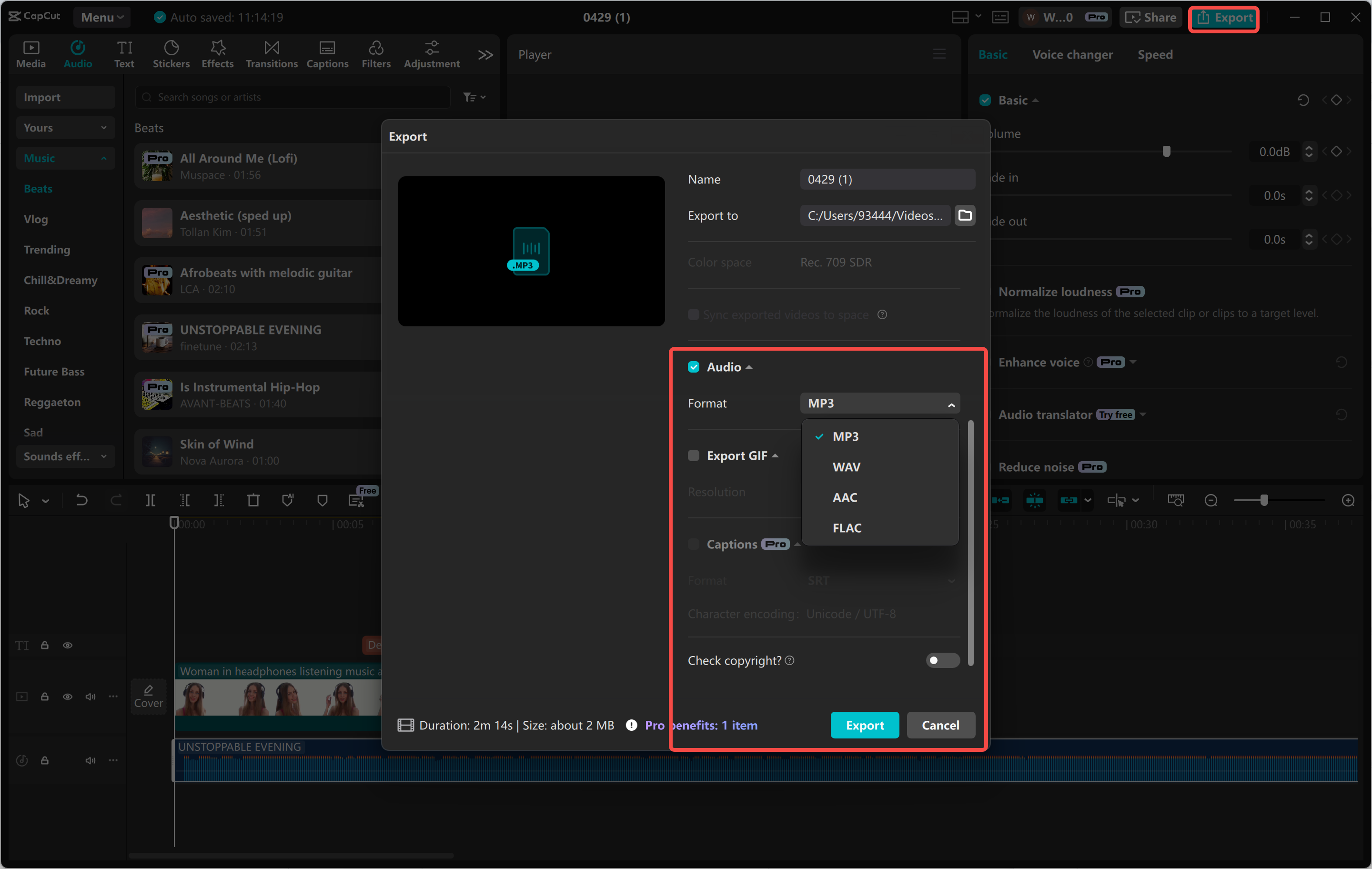 Esportazione di un video dall' CapCut editor video desktop