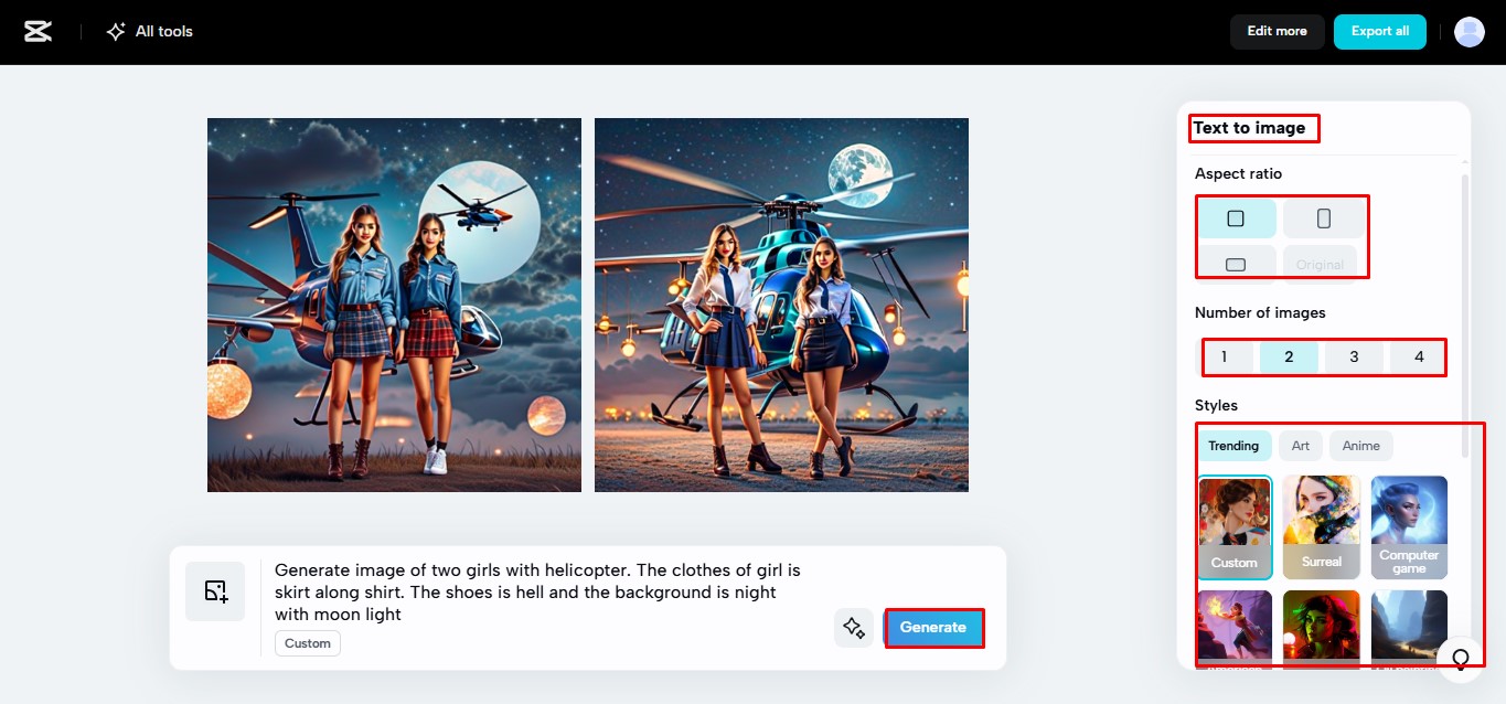 Generating an image on the CapCut Web