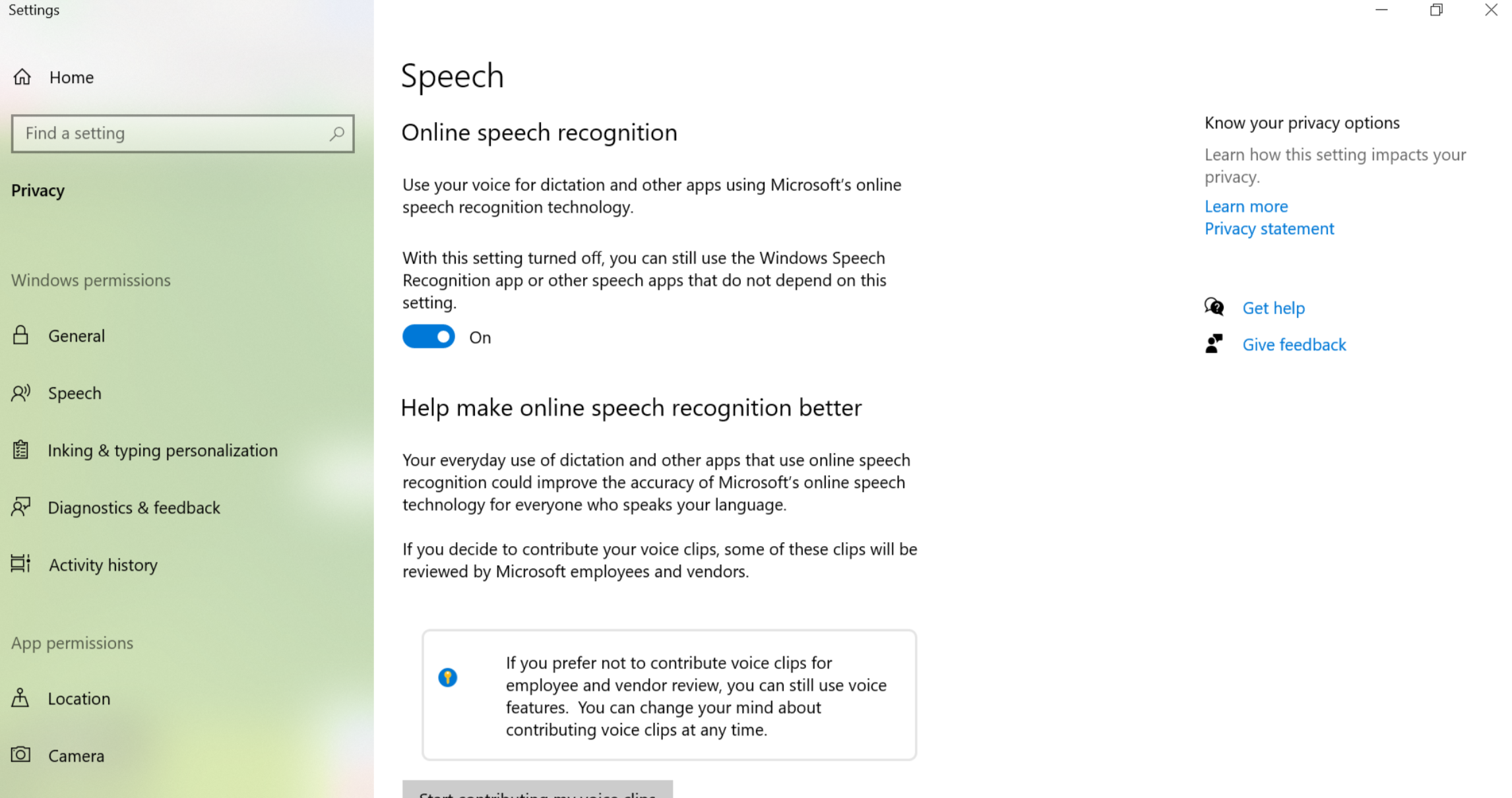Enabling online speech recognition to convert voice to text on Windows
